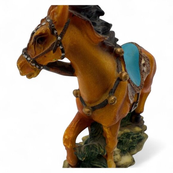 Vintage Hand-Painted Resin Horse Figurine With Saddle Decorative Collectible Uni - Picture 3 of 6